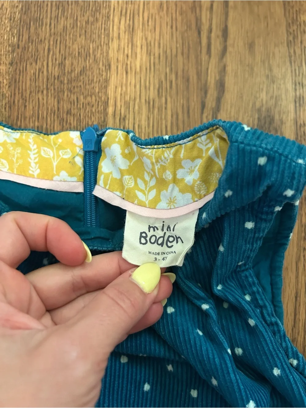 Boden Girls Dress 3-4Y Teal Blue Polka Dot Squirrel Moon Applique Corduroy